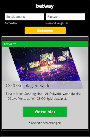 CS:GO eSport Freiwette in der Betway App für Android & iPhone sichern