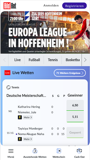 Startseite der Bildbet App für Android & iPhone