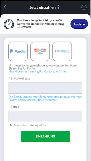 Einzahlung bei Bildbet mobile für Android & iPhone