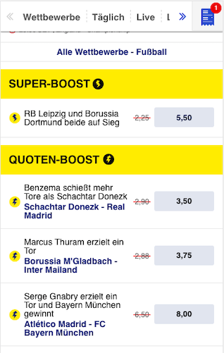 Quotenboost für die Siege von RB Leipzig & Borussia Dortmund in der Sky Bet App für Android & iPhone
