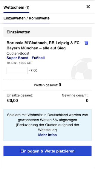 Top-Quote für Sieg Mönchengladbach, RB Leipzig und Bayern München in der Sky Bet App für Android & iPhone