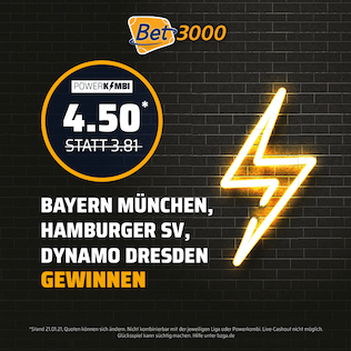 Powerkombi mit Quotenboost für Bayern München, den HSV & Dynamo Dresden in der Bet3000 App für Android & iPhone