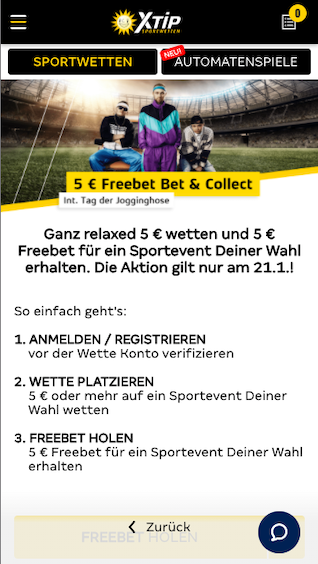 5 Euro Gratiswette zum Jogginghosentag in der Merkur Sports App für Android & iPhone