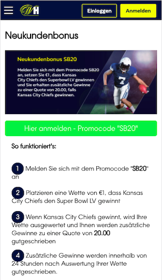 Topquote für den Super Bowl 2021 Chiefs - Bucs für alle Neukunden in der William Hill App für Android & iPhone