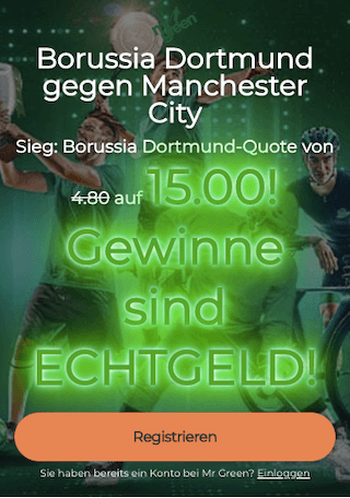 Quotenboost für BVB - City in der Champions League in der Mr Green App für Android & iPhone