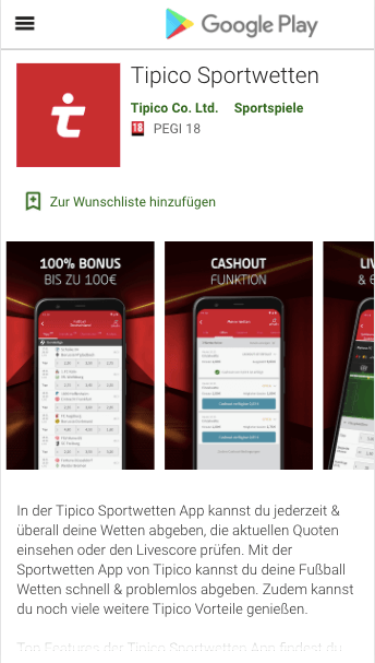 Tipico Android App im Google Play Store