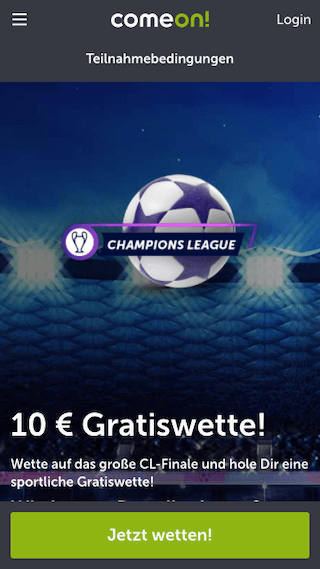 10 Euro Freebet im Champions League Finale 2021 mit der ComeOn App für Android & iPhone
