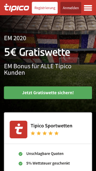 Freebet zum EM 2021 Eröffnungsspiel in der Tipico App für Android & iPhone