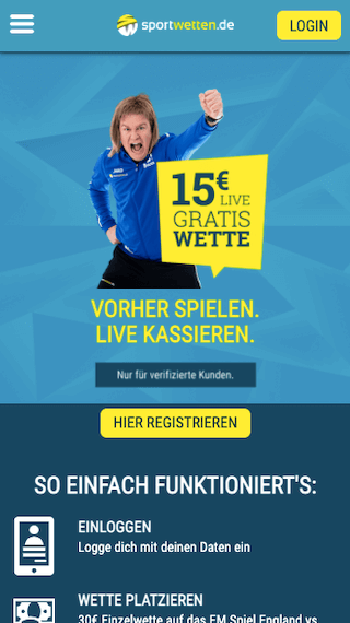 15 Euro Live-Freebet für England - Deutschland im EM Achtelfinale mit der Sportwetten.de App für Android & iPhone