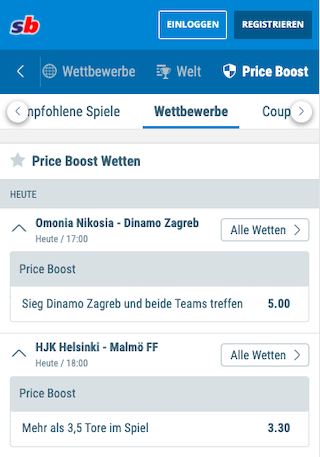Quotenboost für Omonia Nikosia - Dinamo Zagreb in der Champions League Qualifikation mit der Sportingbet App für Android & iPhone