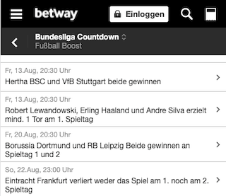 Quotenboosts zum Bundesliga-Auftakt 2021/22 in der Betway App für Android & iPhone