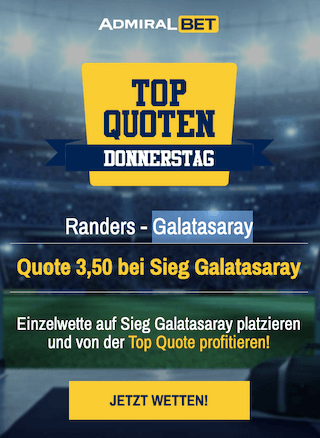 Quotenboost für Randers - Galatasaray am Top-Quoten-Donnerstag in der Admiralbet App für Android & iPhone