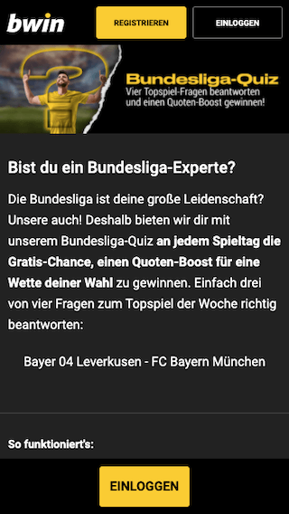 Jeden Spieltag Quotenboosts beim Bundesliga Quiz in der Bwin App für Android & iPhone gewinnen