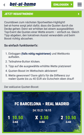 El Classico Quotenboost für FC Barcelona - Real Madrid in der bet-at-home App für Android & iPhone