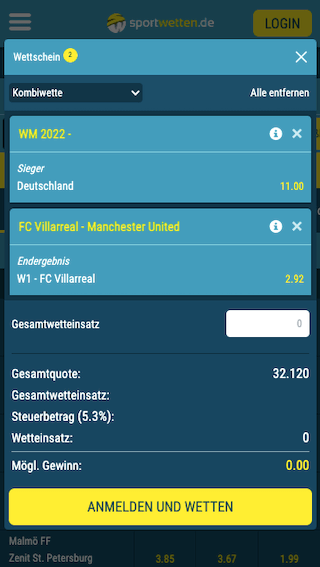 Wettschein der Wett-App von Sportwetten.de