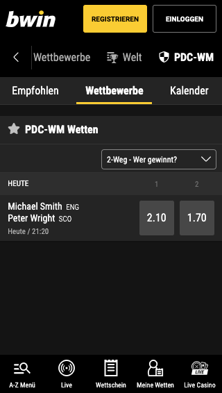 Wetten & Quoten für das Finale der Darts-WM 2022 in der Bwin App für Android & iPhone