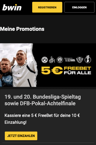 Gratiswette und Quotenboost bis 23. Januar 2022 in der Bwin App für Android & iPhone