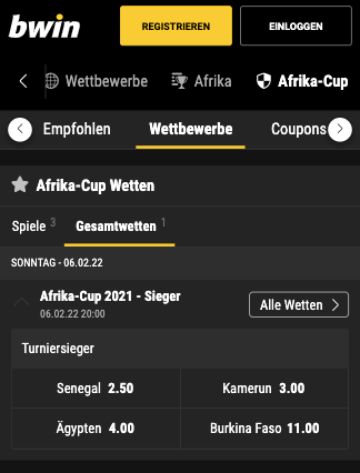 Quoten & Favoriten für den Afrika Cup 2022 in der Bwin App für Android & iPhone