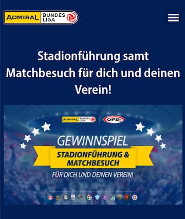 Stadionführung, gratis Wettguthaben und Matchbesuch in der Admiral App für Android & iPhone gewinnen