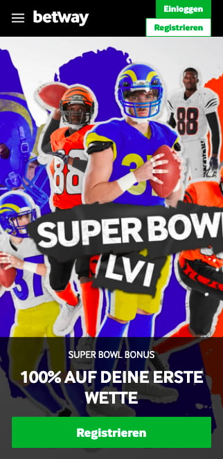 100% Neukunden Bonus Special zum Super Bowl 2022 in der Betway App für Android & iPhone