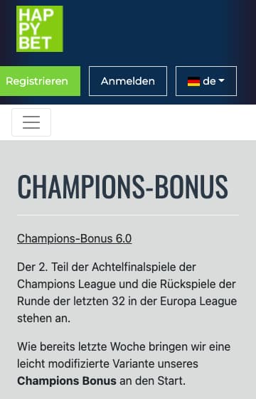 Champions-Bonus in der Happybet App für Android & iPhone