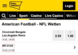 Wetten & Quoten zum Super Bowl LVI mit Freebet in der Interwetten App für Android & iPhone