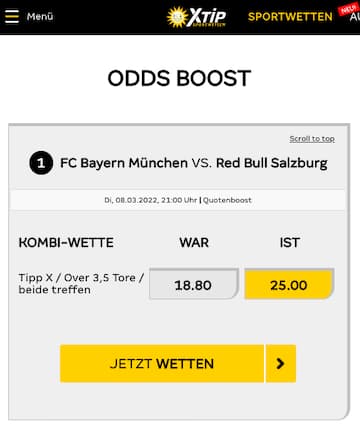 Quotenboost für Bayern München gegen Red Bull Salzburg in der Merkur Sports App für Android & iPhone