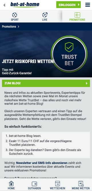 Risikofreie Wette mit Trust Bet für Bayer Leverkusen - FC Köln in der bet-at-home App für Android & iPhone