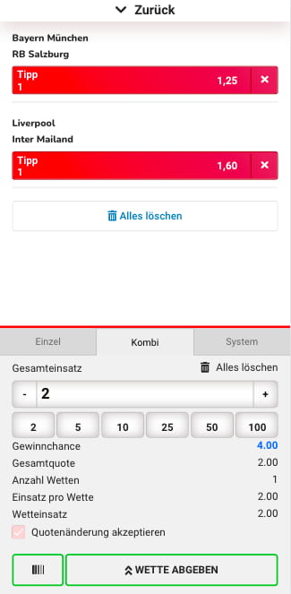 Wettschein in der WettArena App für Android und Apple Geräte