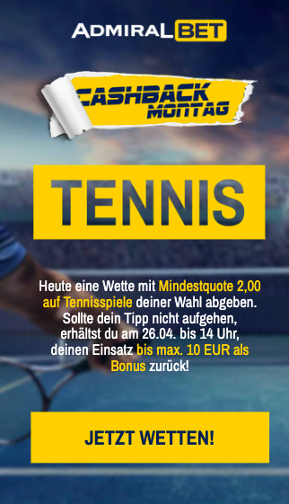 Risikofreie Tennis-Wetten am Cashback-Montag in der ADMIRALBET App für Android & iPhone platzieren