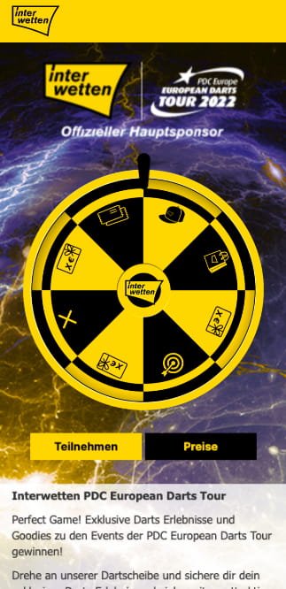 Wettguthaben & tolle Preise beim Darts Gewinnspiel zur PDC Tour 2022 in der Interwetten App für Android & iPhone