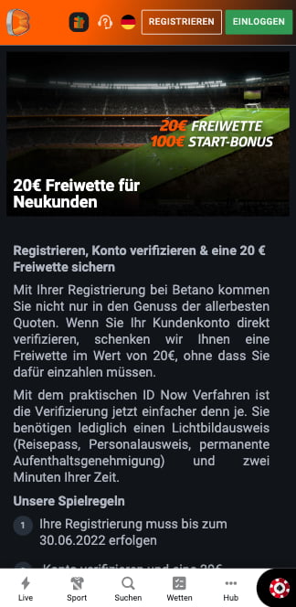 20 Euro Freebet für Neukunden in der Betano App für Android & iPhone