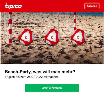 Freebets und risikolose Wetten bei der Beach Party in der Tipico App für Android & iPhone
