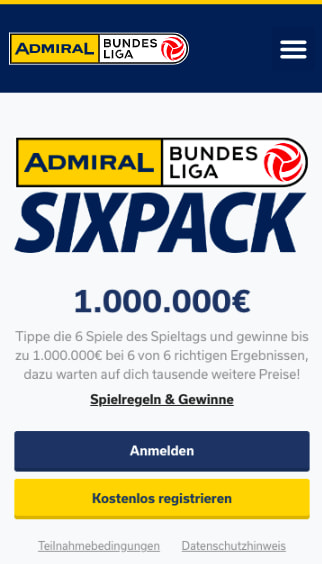 € 1.000.000 in der österreichischen Bundesliga mit dem Sixpack der ADMIRAL App für Android & iPhone kassieren