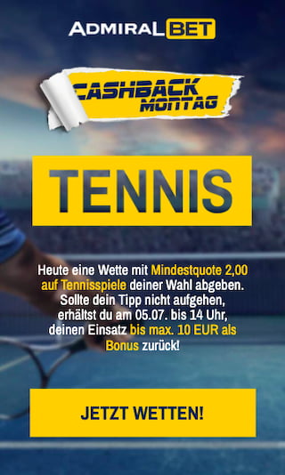 Cashback Montag für Tennis in der ADMIRALBET App für Android & iPhone nutzen