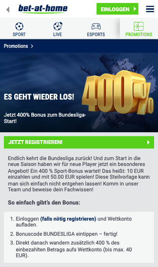 400 % Spezial-Bonus zum Auftakt der Bundesliga 2022/23 in der bet-at-home App für Android & iPhone