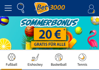 20 Euro Sommerbonus für alle in der Bet3000 App für Android & iPhone
