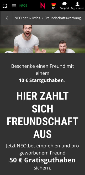 Freunde werben und Gratiswettguthaben kassieren in der Neobet App für Android & iPhone