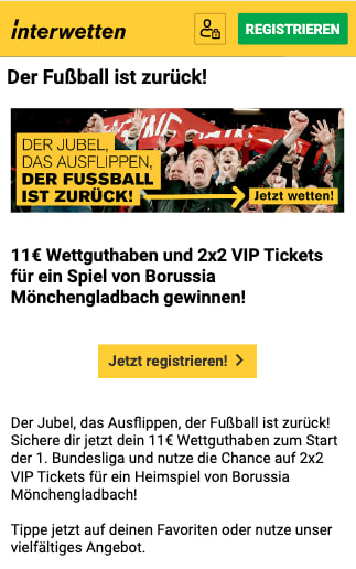 11 Euro kostenloses Guthaben zum Start der Bundesliga in der Interwetten App für Android & iPhone