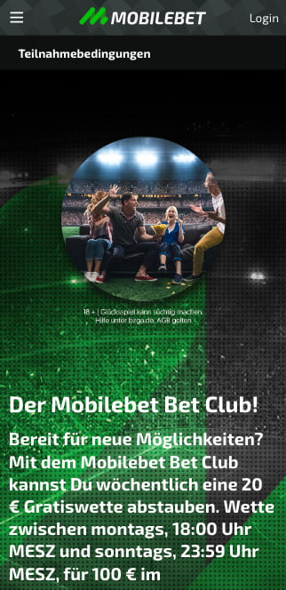 20 Euro Freebet im Bet Club der Mobilebet App für Android & iPhone