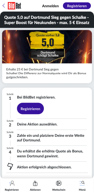 Quotenboost für Dortmund - Schalke 04 in der BildBet App für Android & iPhone