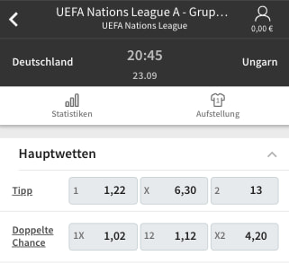 Quoten für Deutschland in der Nations League gegen Ungarn in der Tipico App für Android & iPhone