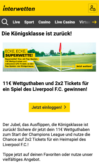 11 Euro Freebet in der Champions League 2022 mit der Interwetten App für Android & iPhone