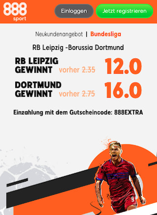 Quotenboost für RB Leipzig - BVB in der 888sport App für Android & iPhone