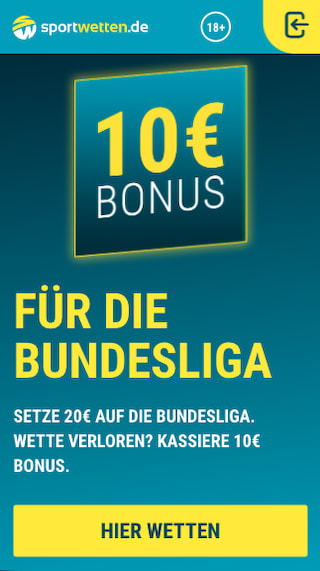 10 Euro Wett-Bonus für die Bundesliga in der Sportwetten.de App für Android & iPhone sichern