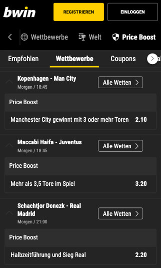 Top-Wetten mit Quotenboosts in der Champions League am 11. & 12.10.22 in der Bwin App für Android & iPhone