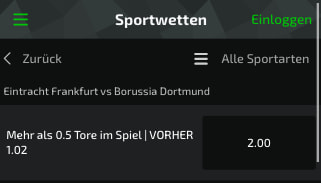 Super-Boost für Frankfurt gegen Dortmund in der Mobilebet App für Android & iPhone