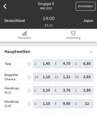 Top-Quoten für Deutschland gegen Japan in der Tipico App für Android & iPhone