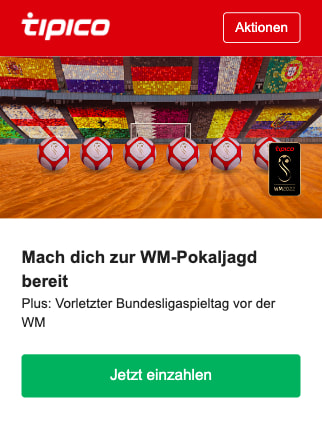 Mit der WM 2022 Pokaljagd in der Tipico App für Android & iPhone Gratiswetten kassieren