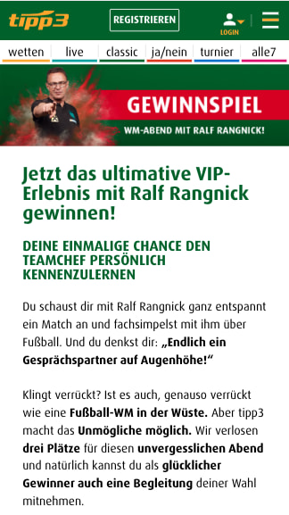 WM 2022 Abend mit Ralf Rangnick im Gewinnspiel der Tipp3 App für Android & iPhone sichern